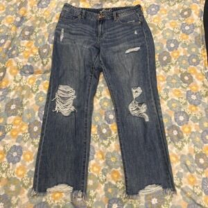 Ofluck Blue Ripped Distressed Straight Leg Jeans Women's Size 6